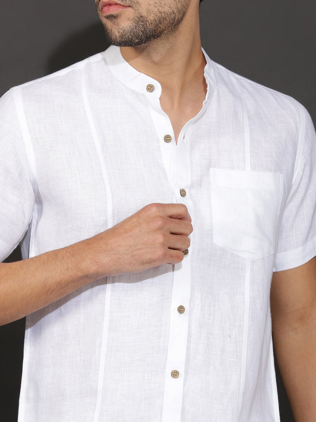 Men's Mandarin Collar Linen Shirt — Breathable Casual