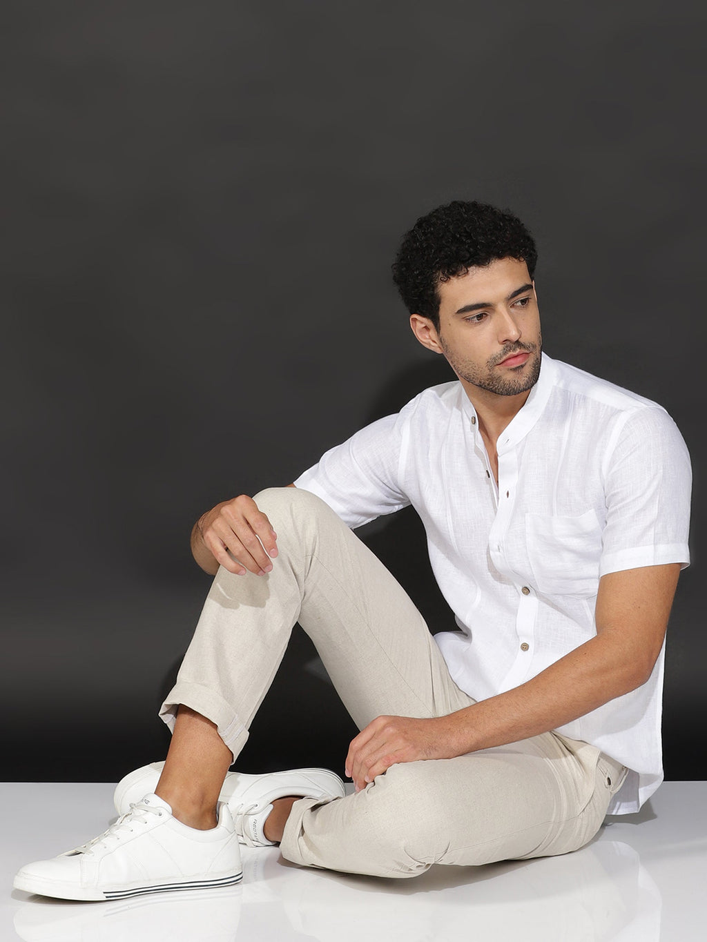 Men's Mandarin Collar Linen Shirt — Breathable Casual