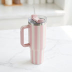 Classic Stripe Collection | 40oz Insulated Tumbler with Handle & Straw | Stylish Stainless Steel Drinkware for Hot & Cold Beverages