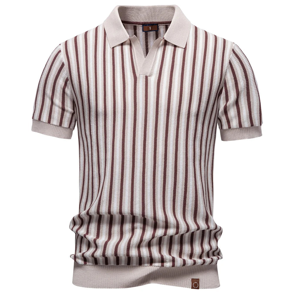 Classic Striped Polo Shirt | Lightweight Knit Golf Shirt for Men with Breathable Fabric