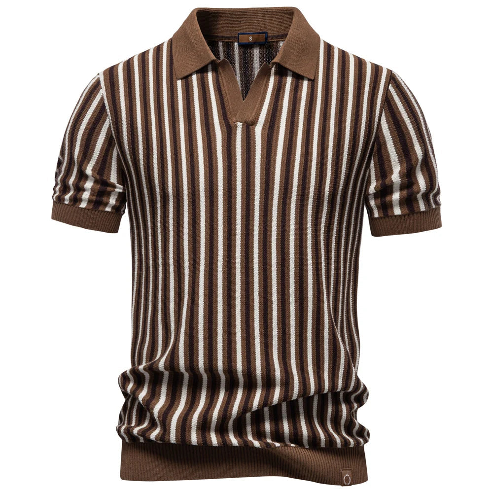 Classic Striped Polo Shirt | Lightweight Knit Golf Shirt for Men with Breathable Fabric
