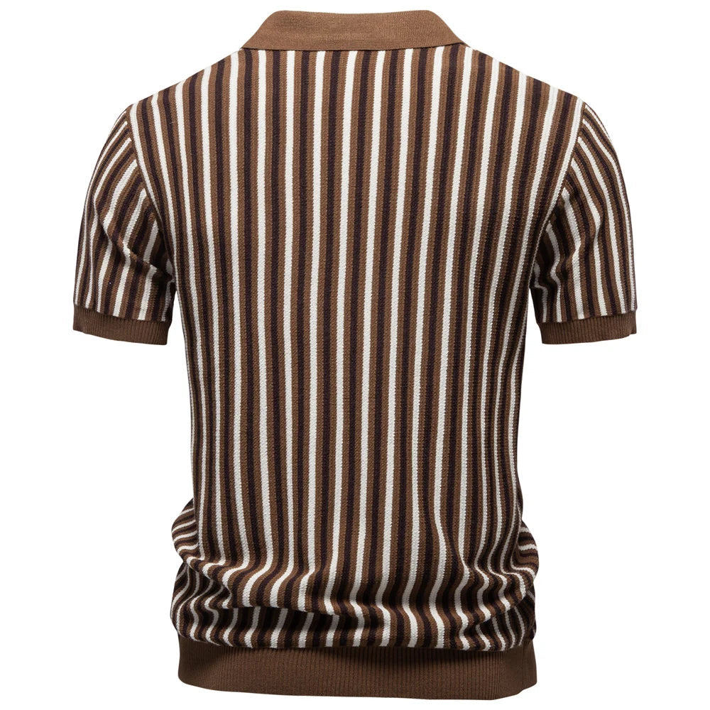 Classic Striped Polo Shirt | Lightweight Knit Golf Shirt for Men with Breathable Fabric