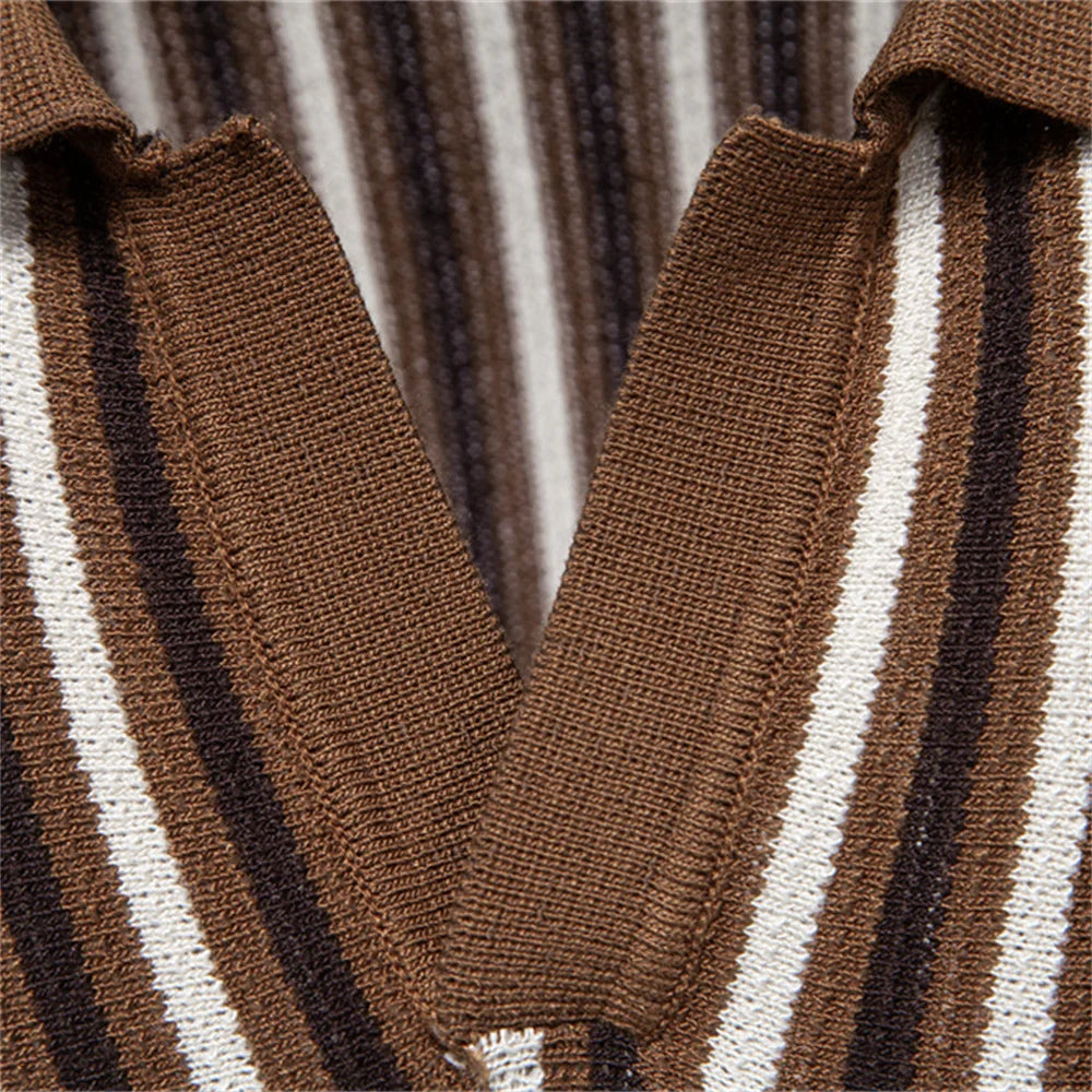 Classic Striped Polo Shirt | Lightweight Knit Golf Shirt for Men with Breathable Fabric