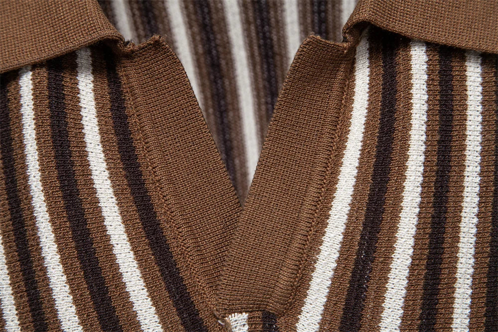 Classic Striped Polo Shirt | Lightweight Knit Golf Shirt for Men with Breathable Fabric