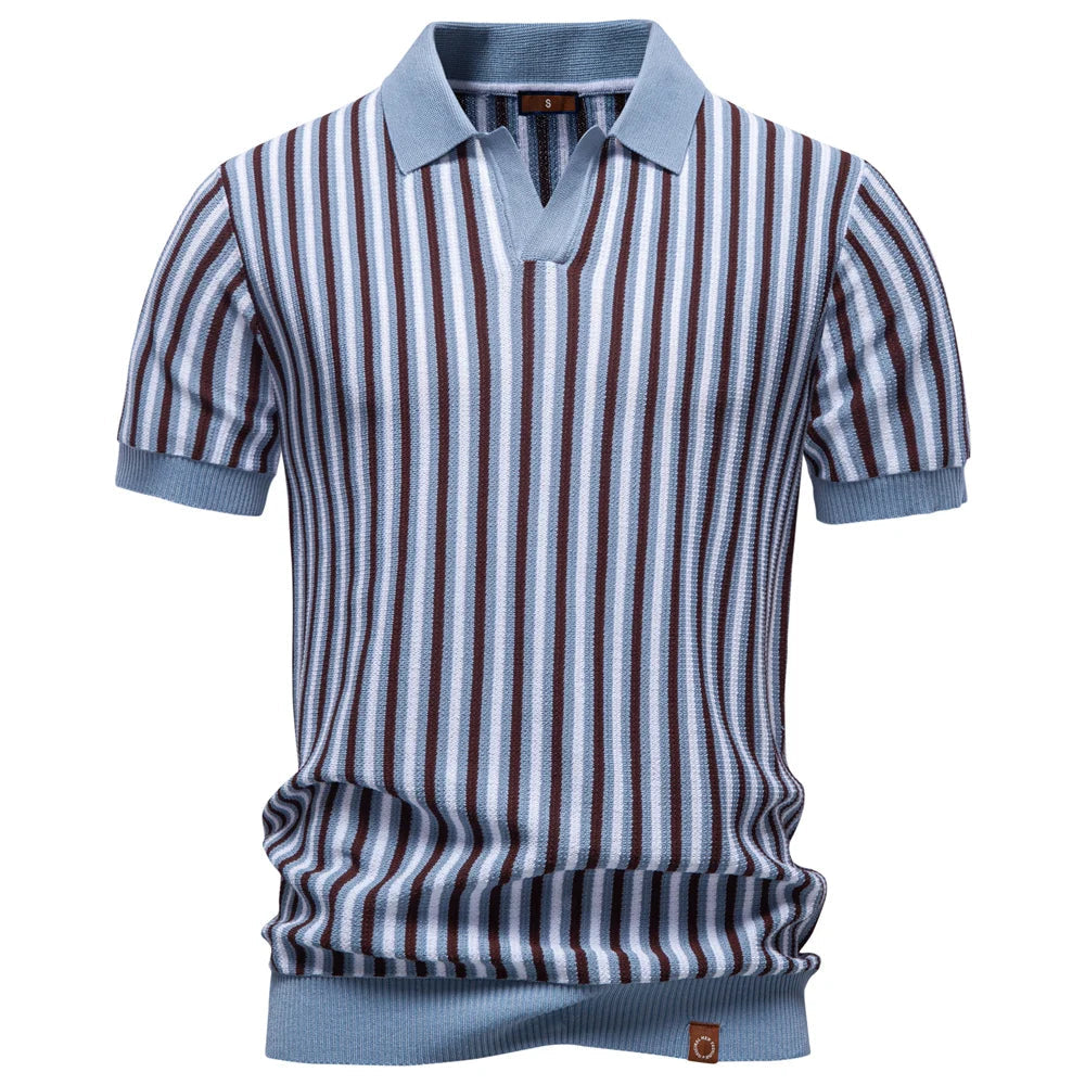 Classic Striped Polo Shirt | Lightweight Knit Golf Shirt for Men with Breathable Fabric