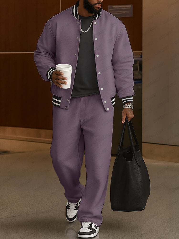 Classic Striped Trim | Jacket Pants Set with Adjustable Waist | Comfortable Casual Outfit for All-Day Wear