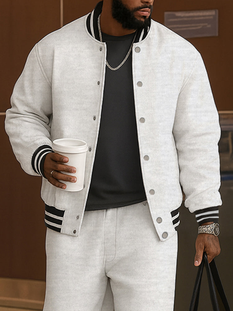 Classic Striped Trim | Jacket Pants Set with Adjustable Waist | Comfortable Casual Outfit for All-Day Wear