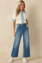 Women's Clubhouse Chic Blue & Ivory Contrast Trim Button-Front Knit Polo Cardigan | 65% Polyester 5