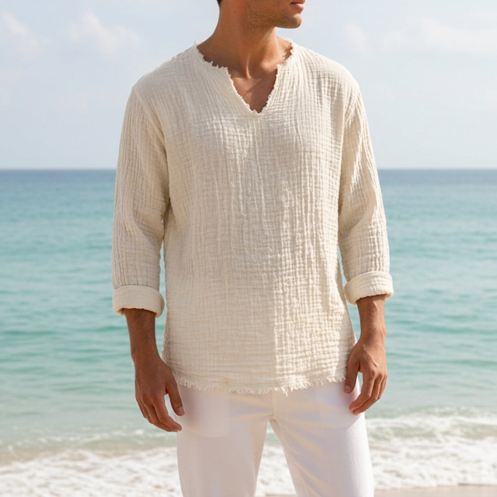 Coastal Breeze | Women's Shirt with Relaxed V-Neck & Soft Drape | Ideal for Casual Days Out