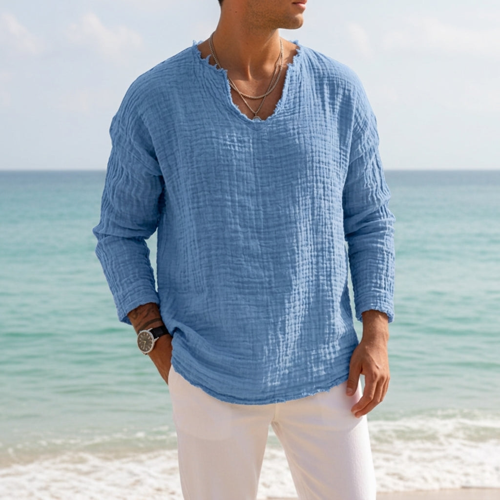 Coastal Breeze | Women's Shirt with Relaxed V-Neck & Soft Drape | Ideal for Casual Days Out