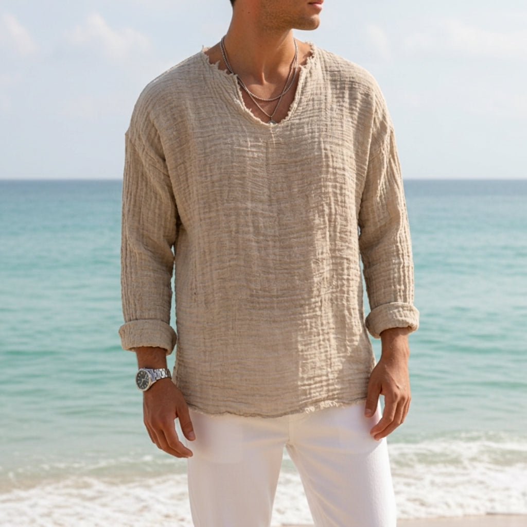 Coastal Breeze | Women's Shirt with Relaxed V-Neck & Soft Drape | Ideal for Casual Days Out