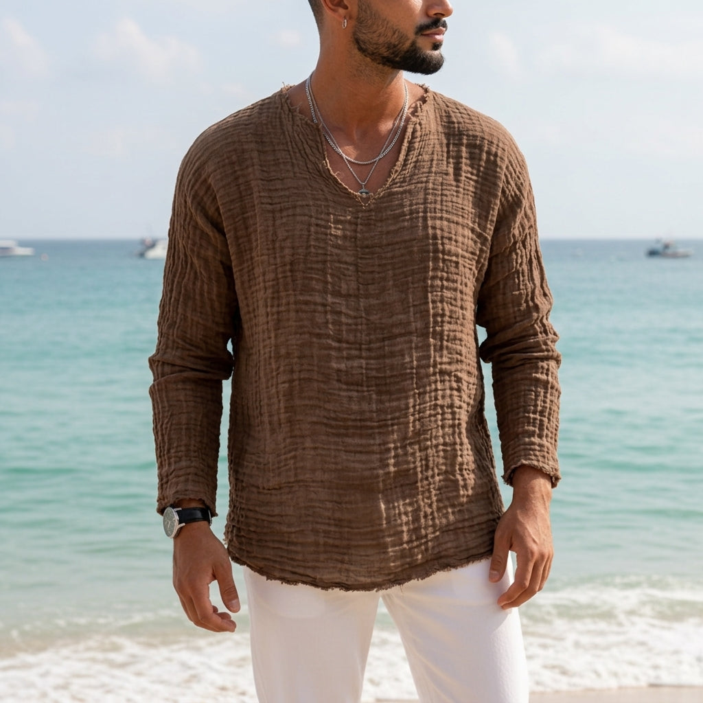 Coastal Breeze | Women's Shirt with Relaxed V-Neck & Soft Drape | Ideal for Casual Days Out