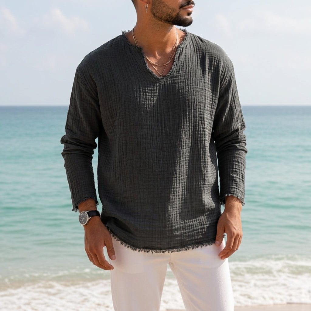 Coastal Breeze | Women's Shirt with Relaxed V-Neck & Soft Drape | Ideal for Casual Days Out