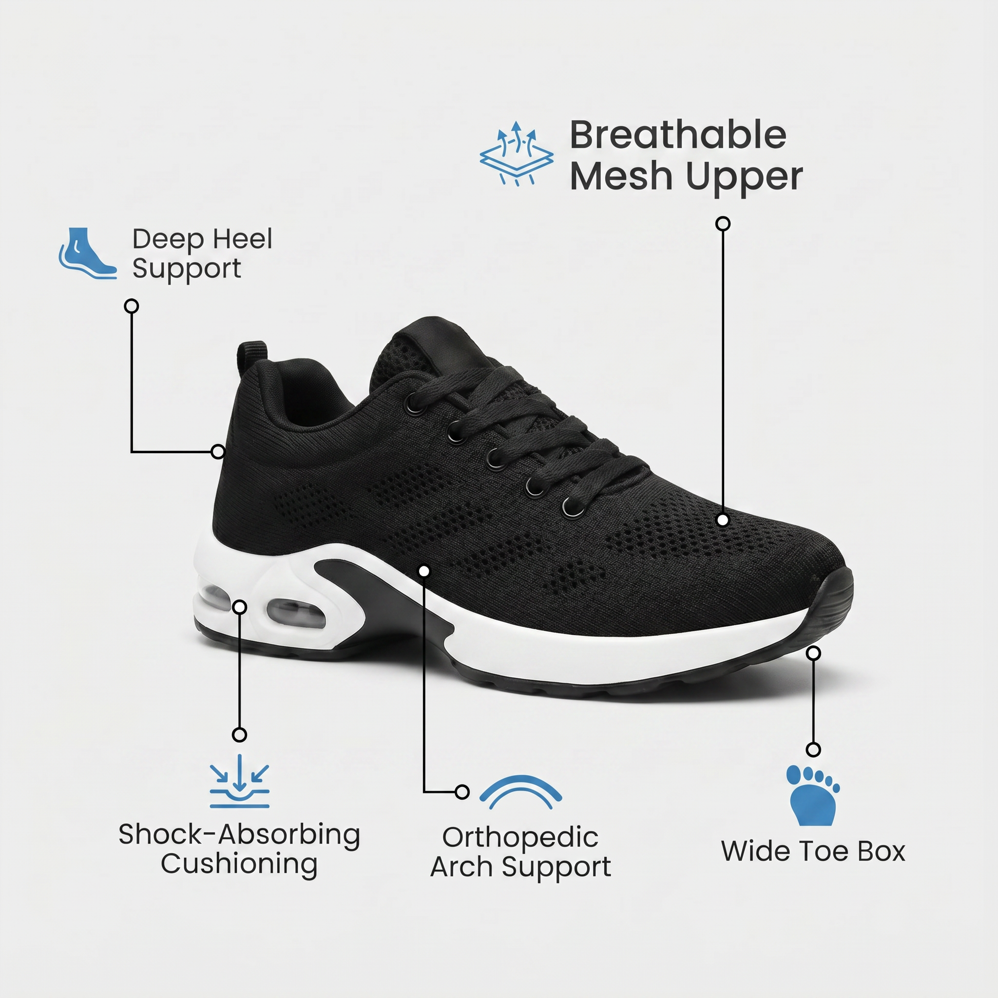 Comfortable Work Shoes — Arch Support, Cushioned