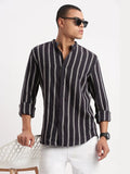 Contemporary Style | Men's Dress Shirt with Mandarin Collar & Stripes | Versatile Design for All-Day Comfort