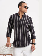 Contemporary Style | Men's Dress Shirt with Mandarin Collar & Stripes | Versatile Design for All-Day Comfort