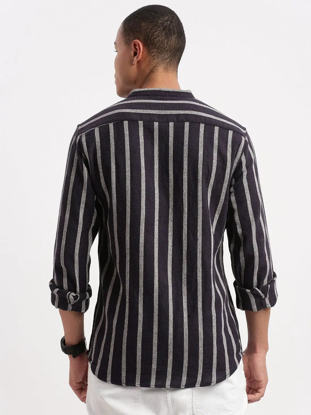 Contemporary Style | Men's Dress Shirt with Mandarin Collar & Stripes | Versatile Design for All-Day Comfort