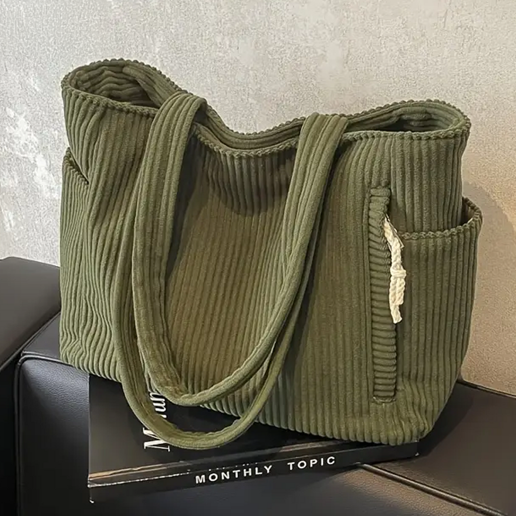 Corduroy Tote Bag with Ribbed Texture & Spacious Design | Versatile Accessory for Everyday Use