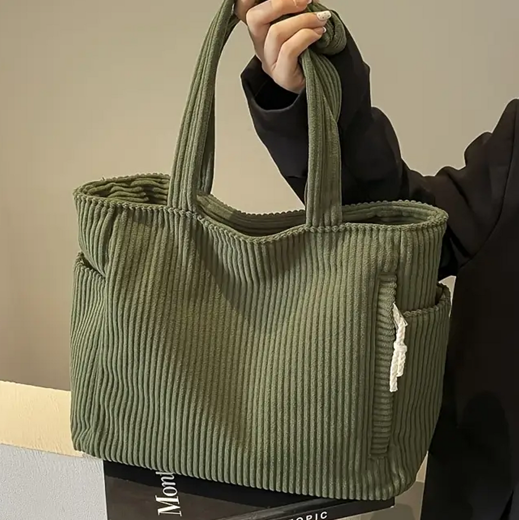 Corduroy Tote Bag with Ribbed Texture & Spacious Design | Versatile Accessory for Everyday Use