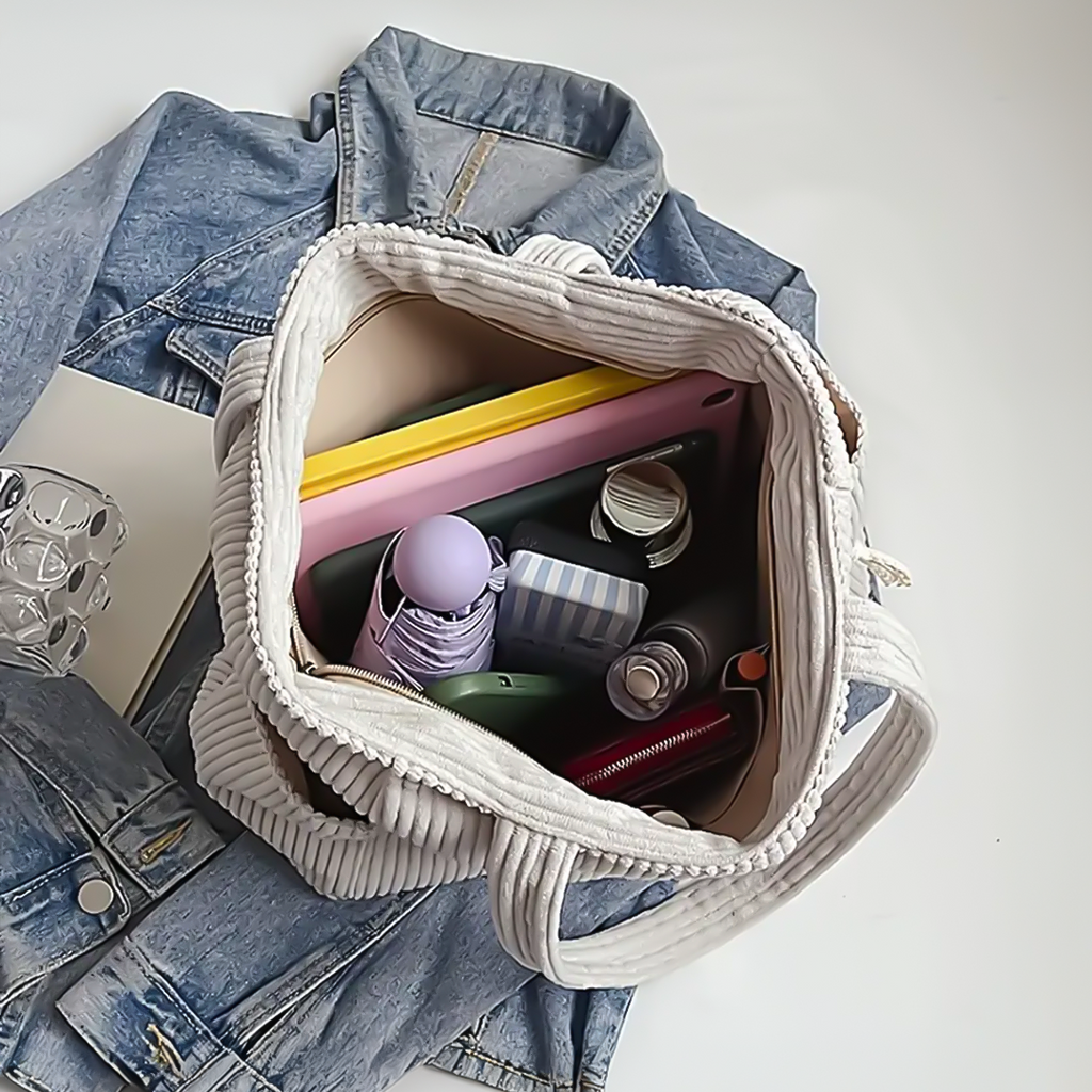 Corduroy Tote Bag with Ribbed Texture & Spacious Design | Versatile Accessory for Everyday Use