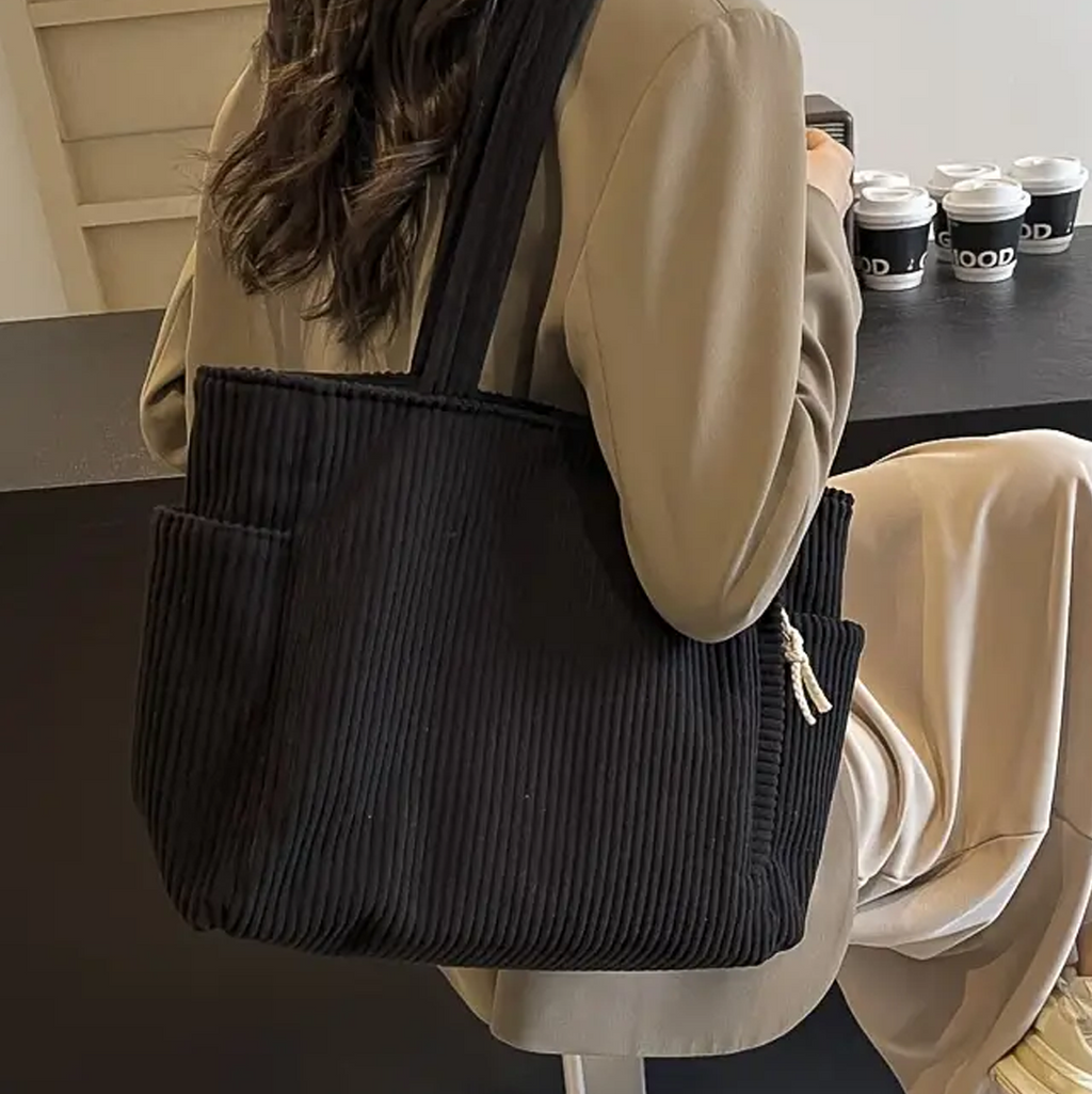 Corduroy Tote Bag with Ribbed Texture & Spacious Design | Versatile Accessory for Everyday Use