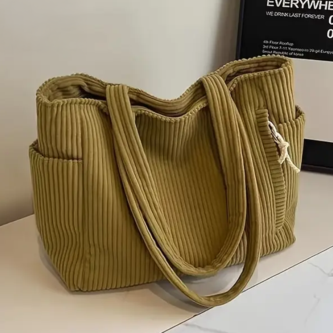 Corduroy Tote Bag with Ribbed Texture & Spacious Design | Versatile Accessory for Everyday Use