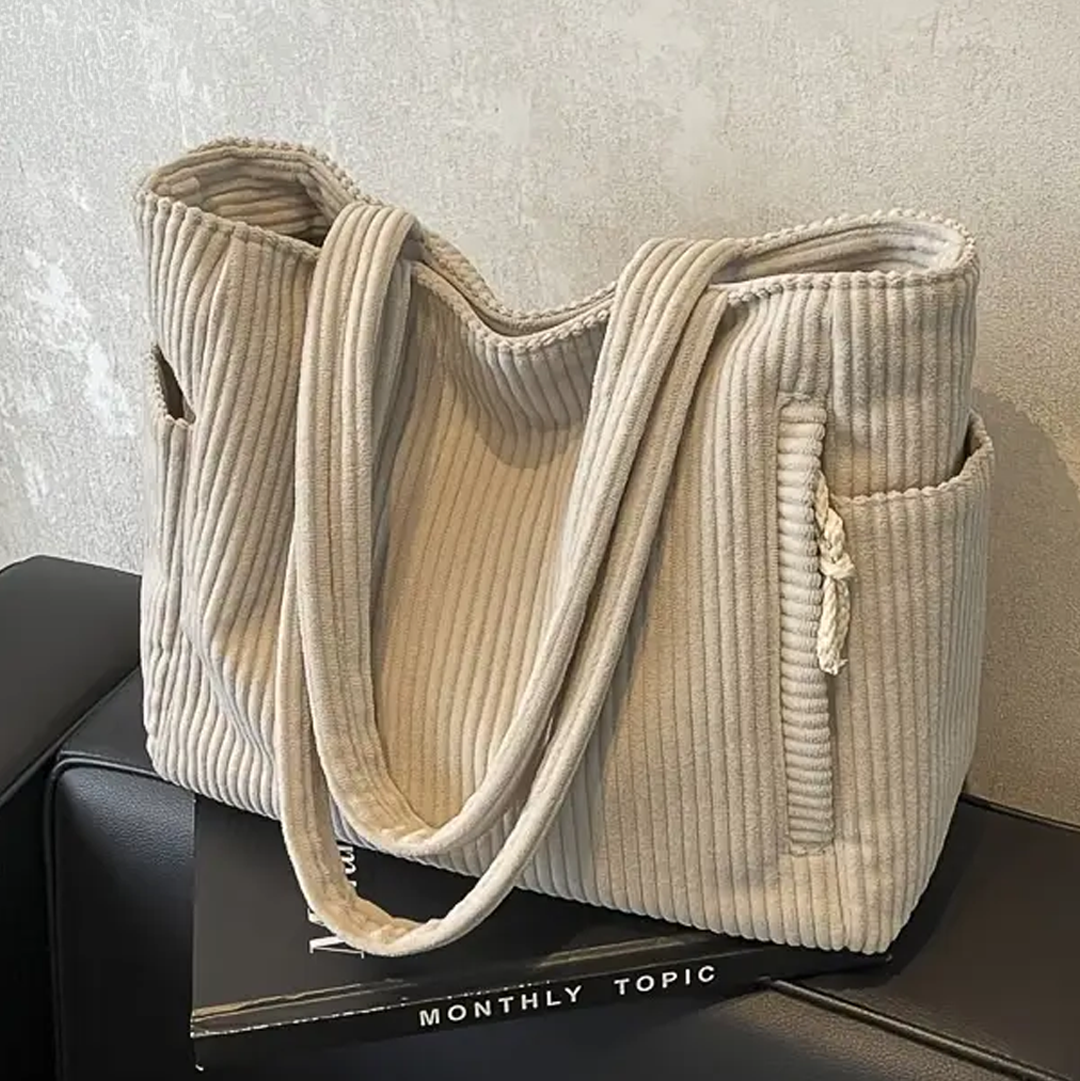 Corduroy Tote Bag with Ribbed Texture & Spacious Design | Versatile Accessory for Everyday Use