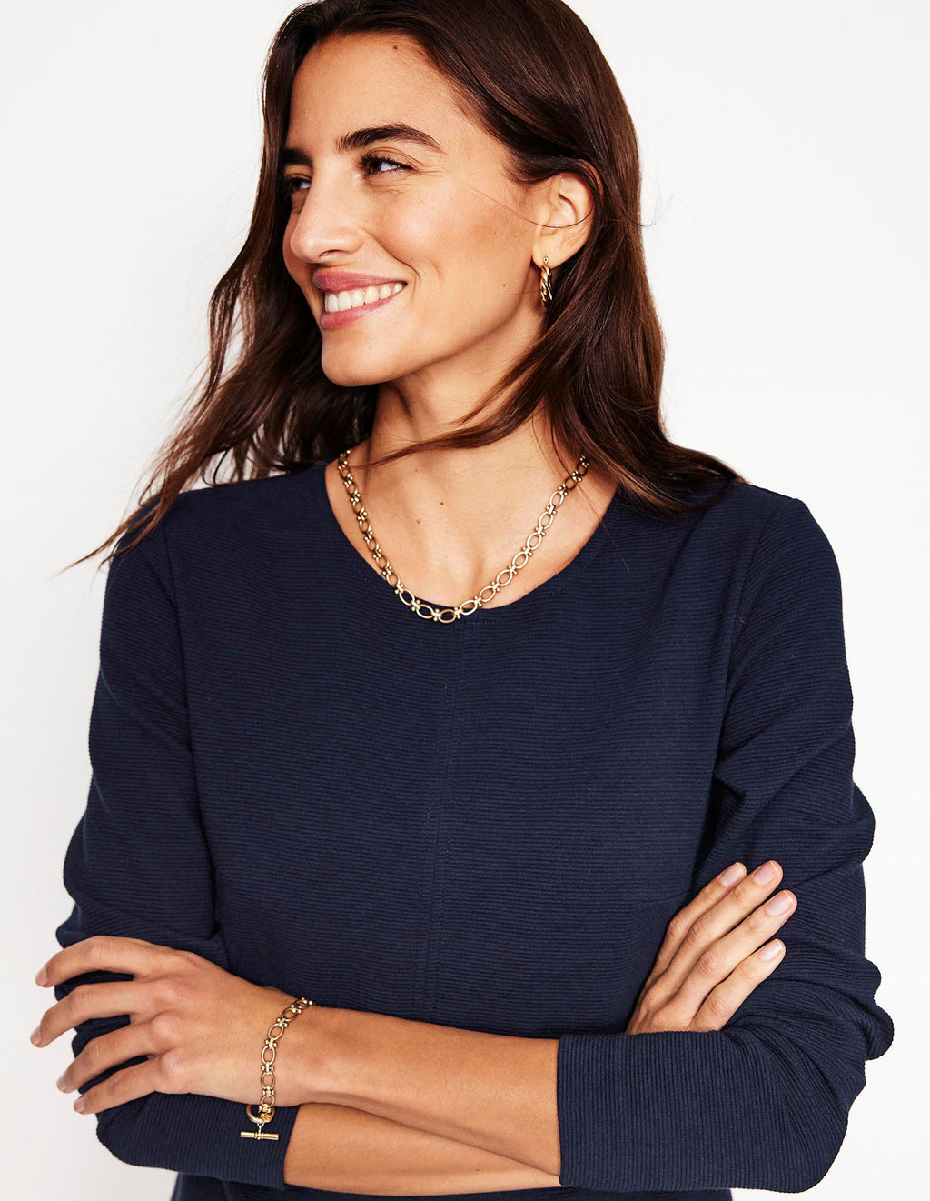 Long-Sleeve Ottoman Jersey Shift Dress