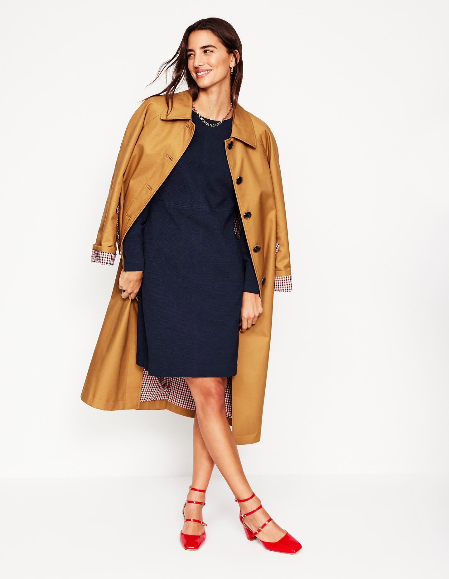 Long-Sleeve Ottoman Jersey Shift Dress