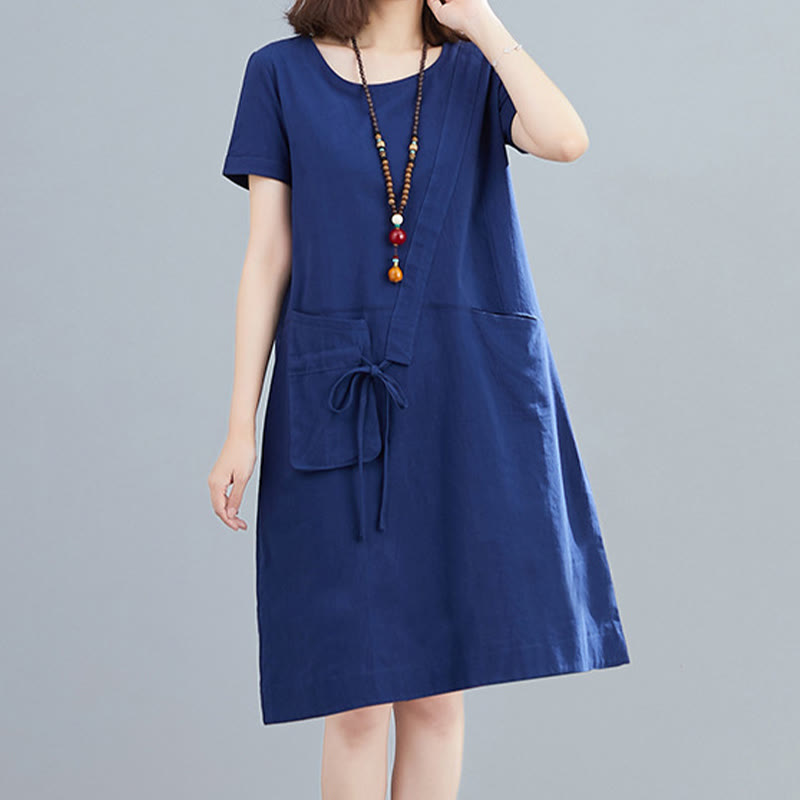 Cotton Linen Midi Dress – Women's Summer Dress with Pockets –...