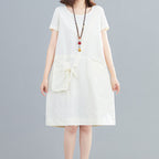 Cotton Linen Midi Dress – Women's Summer Dress with Pockets –...