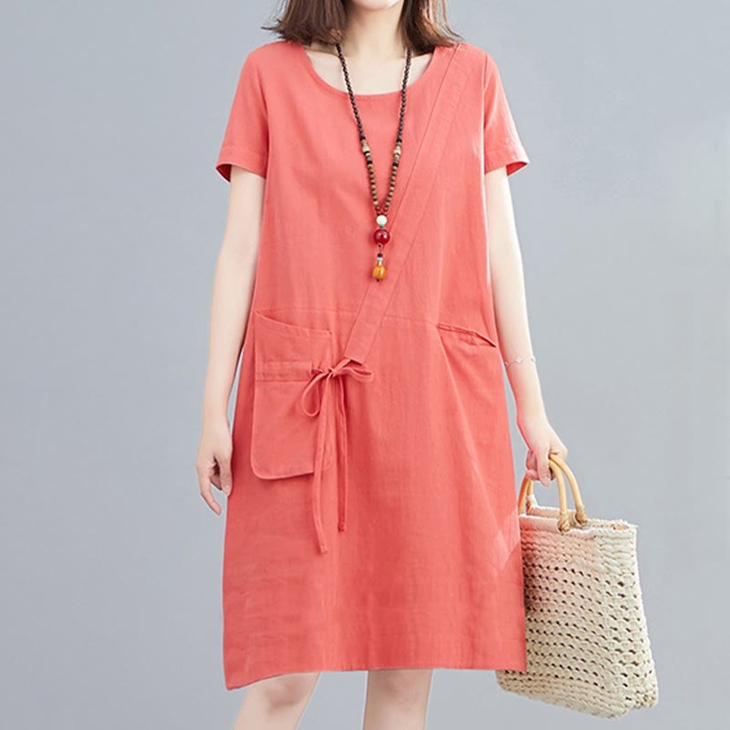 Cotton Linen Midi Dress – Women's Summer Dress with Pockets –...