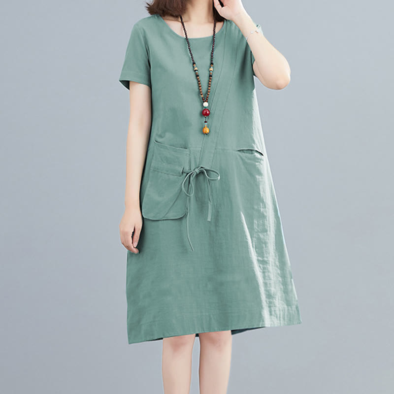Cotton Linen Midi Dress – Women's Summer Dress with Pockets –...