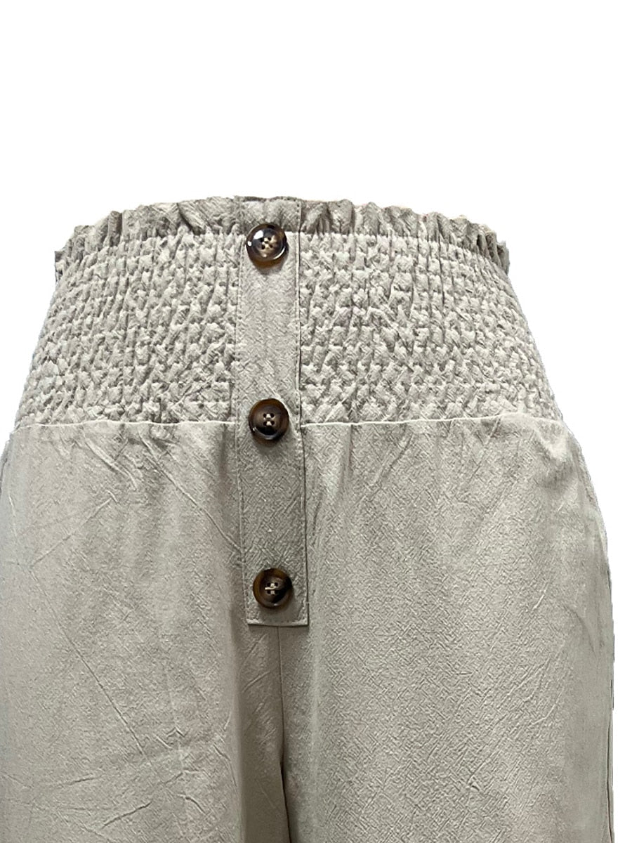 Cotton Linen Wide Leg Pants with Elastic Waistband | Breathable Comfort for Everyday Style