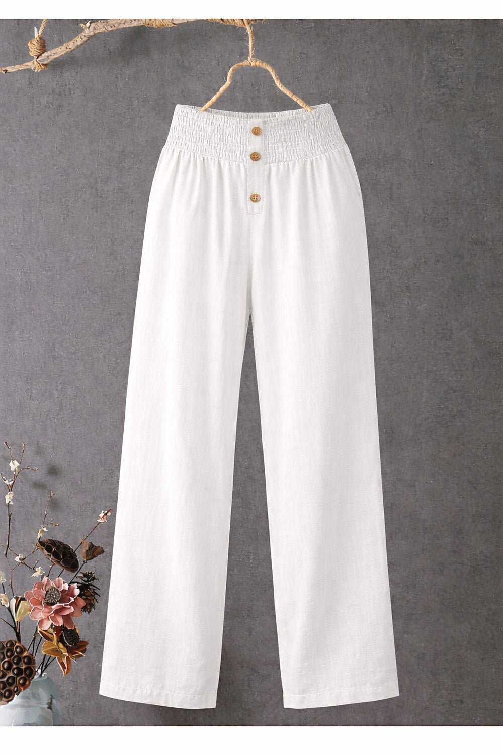 Cotton Linen Wide Leg Pants with Elastic Waistband | Breathable Comfort for Everyday Style