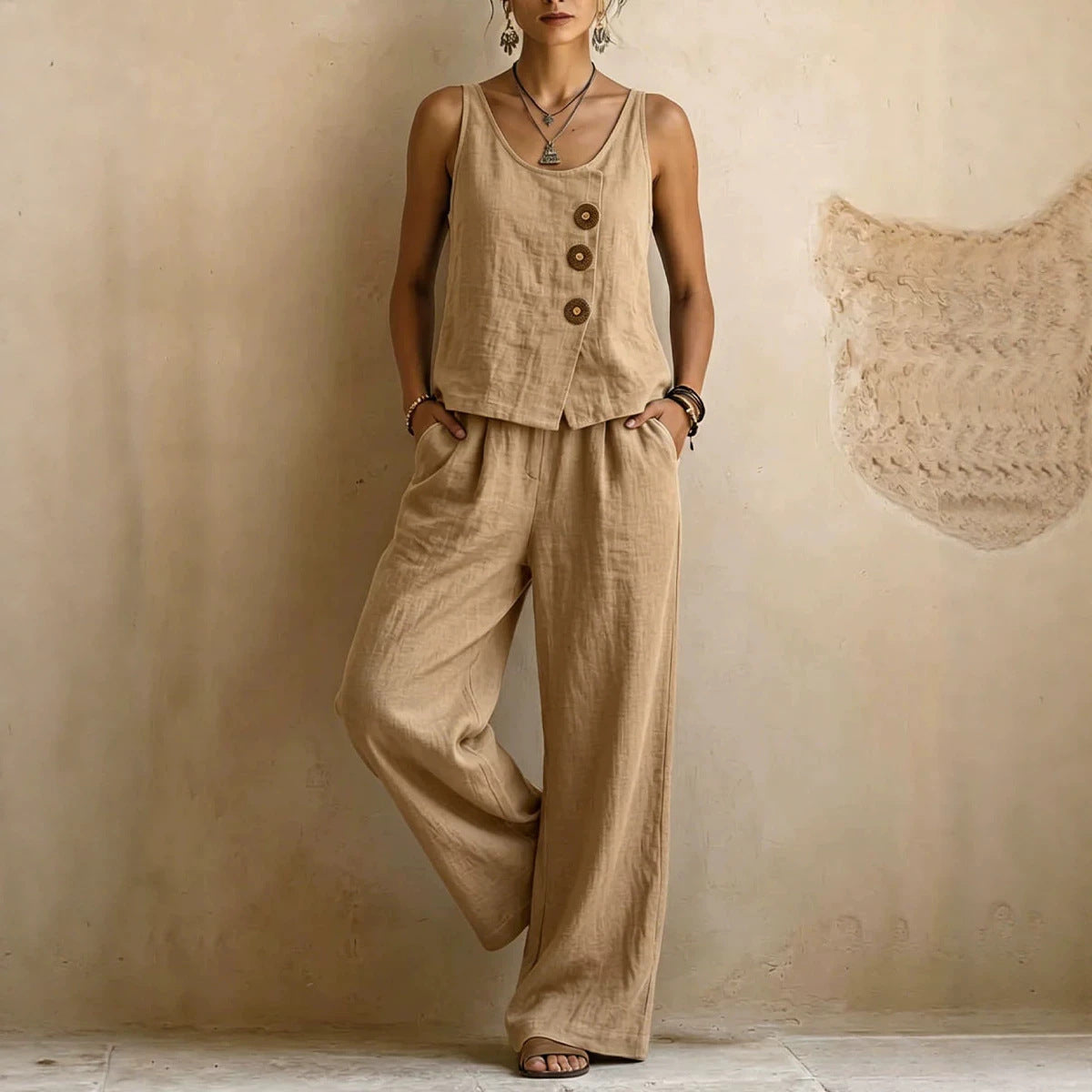 Linen blend | Women's Sleeveless Matching Set | Casual Comfort Co-Ord