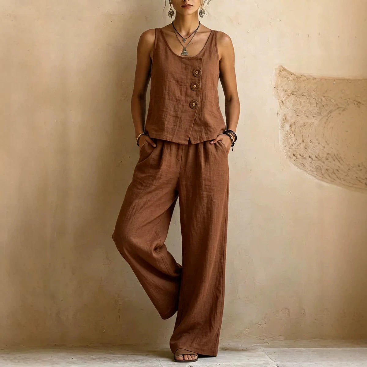 Linen blend | Women's Sleeveless Matching Set | Casual Comfort Co-Ord