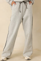 Women's Cozy Club Heather Grey Plaid Stripe Sweatpants | 50% Polyester & 50% Cotton Contrast: 98% Polyester 0