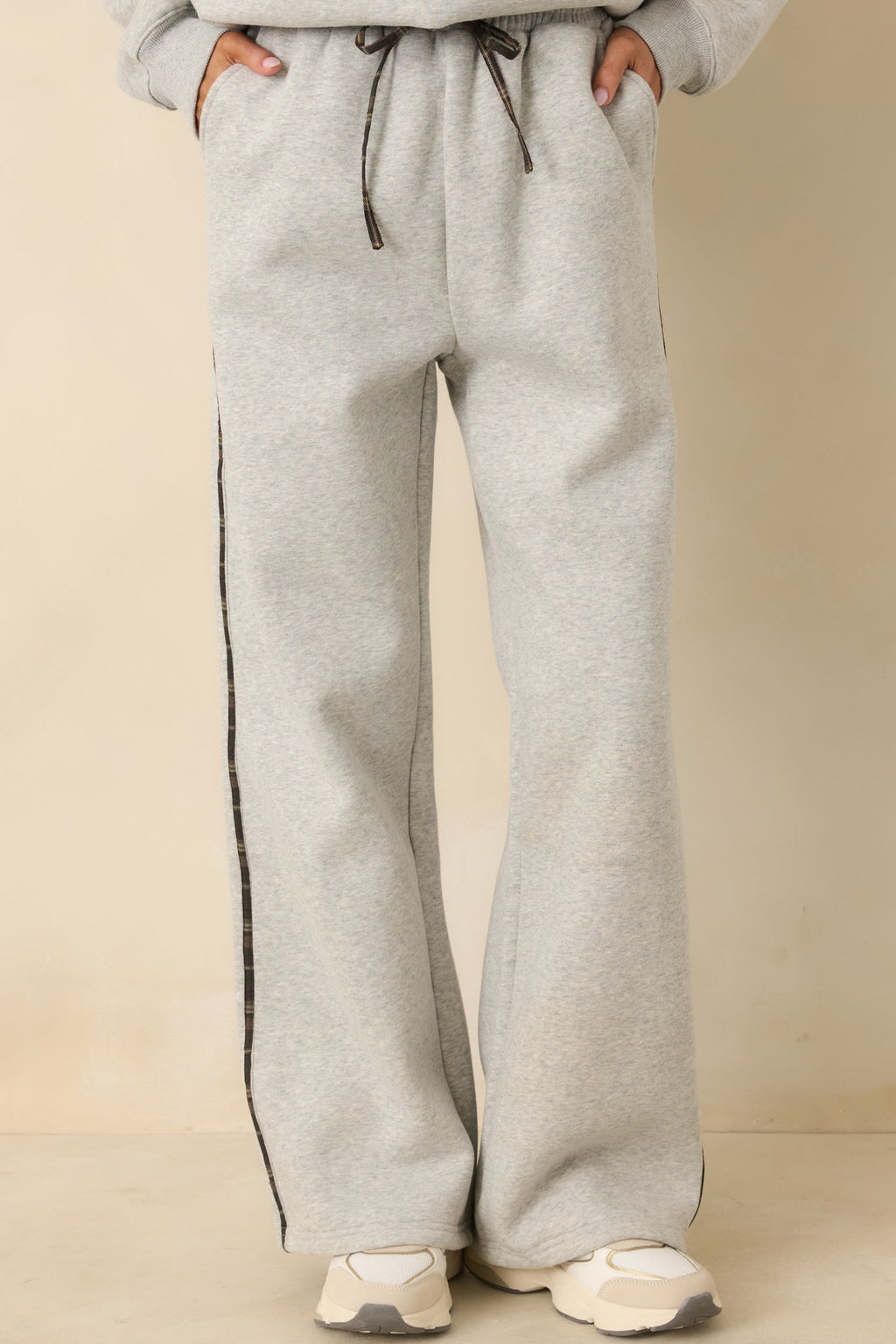 Women's Cozy Club Heather Grey Plaid Stripe Sweatpants | 50% Polyester & 50% Cotton Contrast: 98% Polyester 3