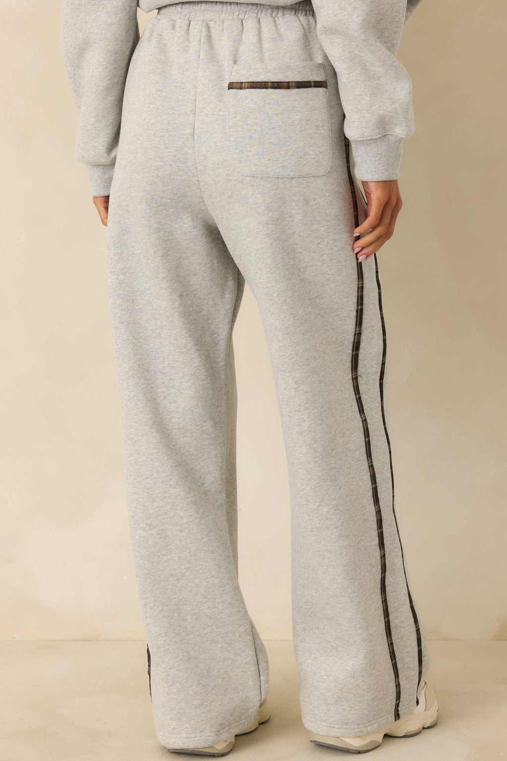Women's Cozy Club Heather Grey Plaid Stripe Sweatpants | 50% Polyester & 50% Cotton Contrast: 98% Polyester 6