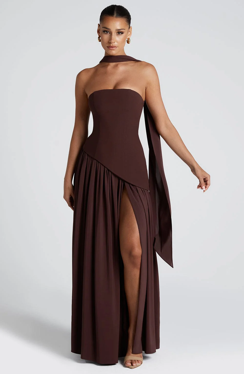 Crimson Allure – Red Maxi Dress with Asymmetrical Hem