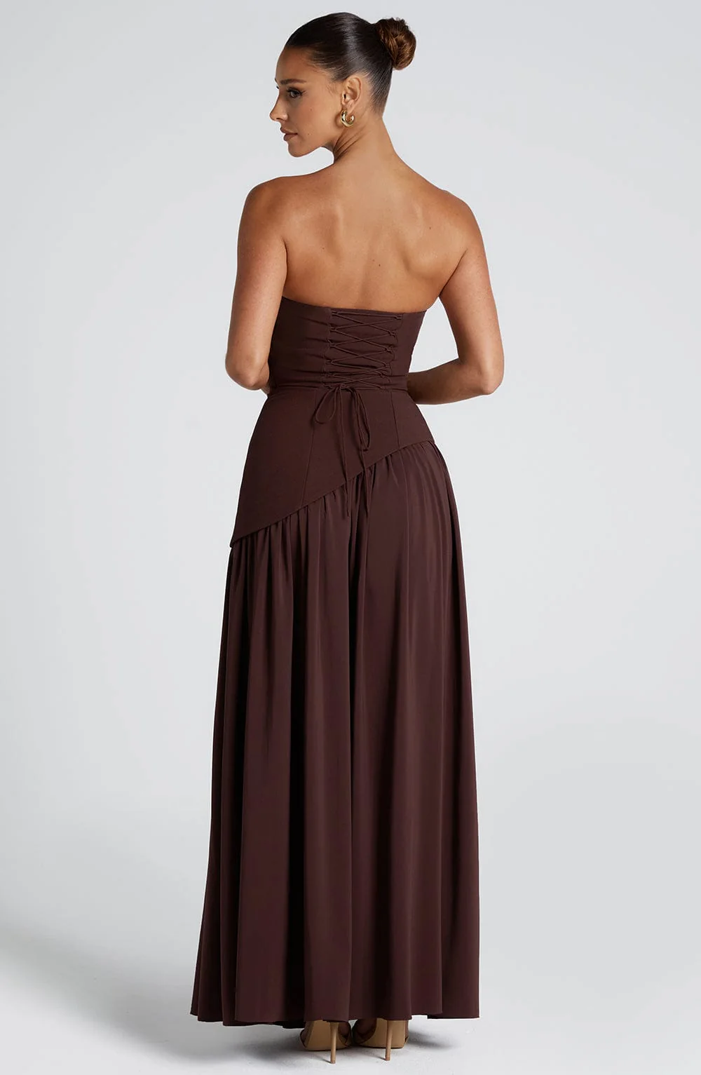 Crimson Allure – Red Maxi Dress with Asymmetrical Hem & Matching Scarf