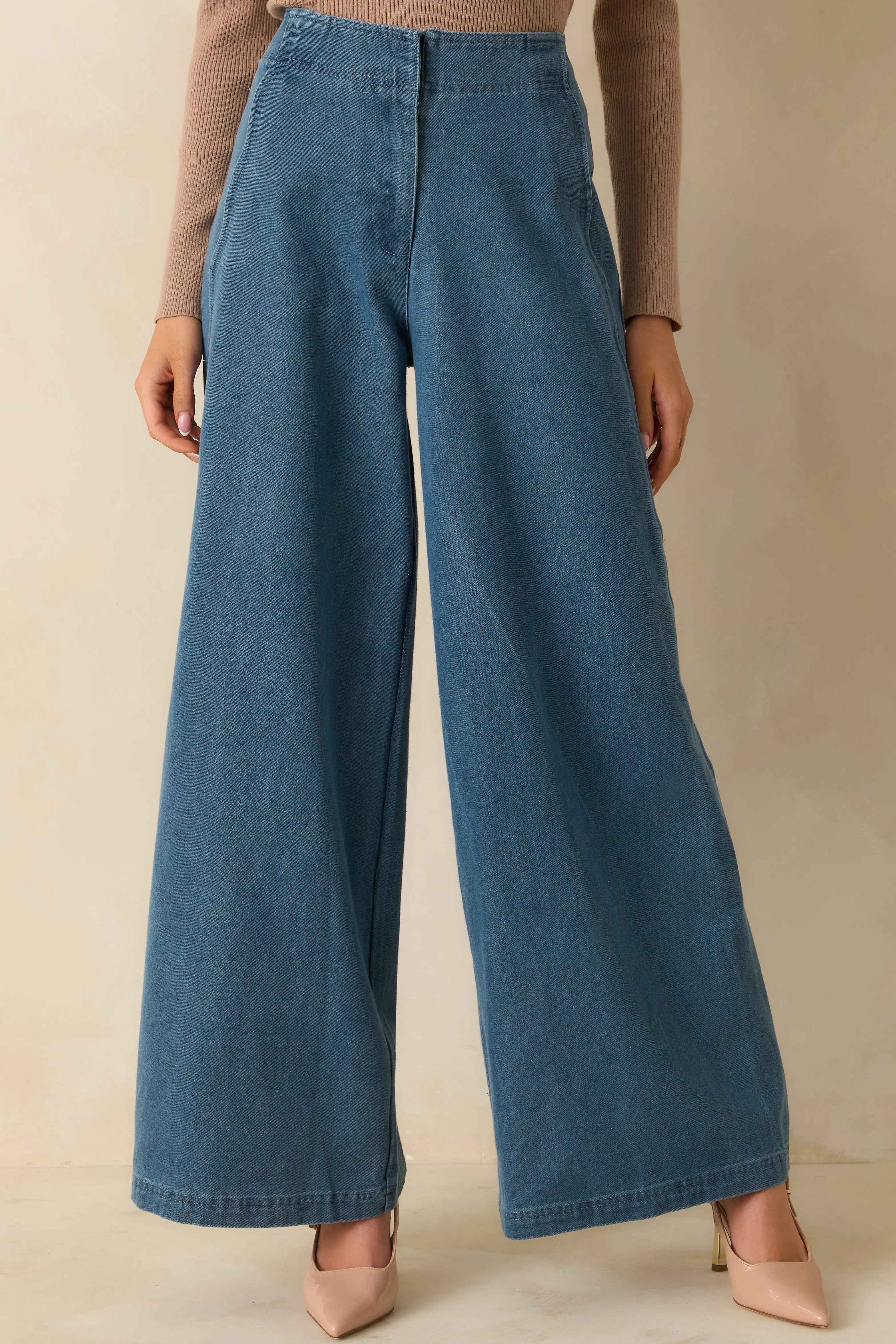 Women's Curve Appeal Medium Wash Scalloped Edge Wide Leg Jeans | 100% Cotton 0