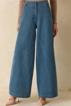 Women's Curve Appeal Medium Wash Scalloped Edge Wide Leg Jeans | 100% Cotton 4