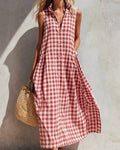 Curvvvy™ Loose Plaid A-Line Sleeveless Maxi Dress