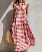 Curvvvy™ Loose Plaid A-Line Sleeveless Maxi Dress