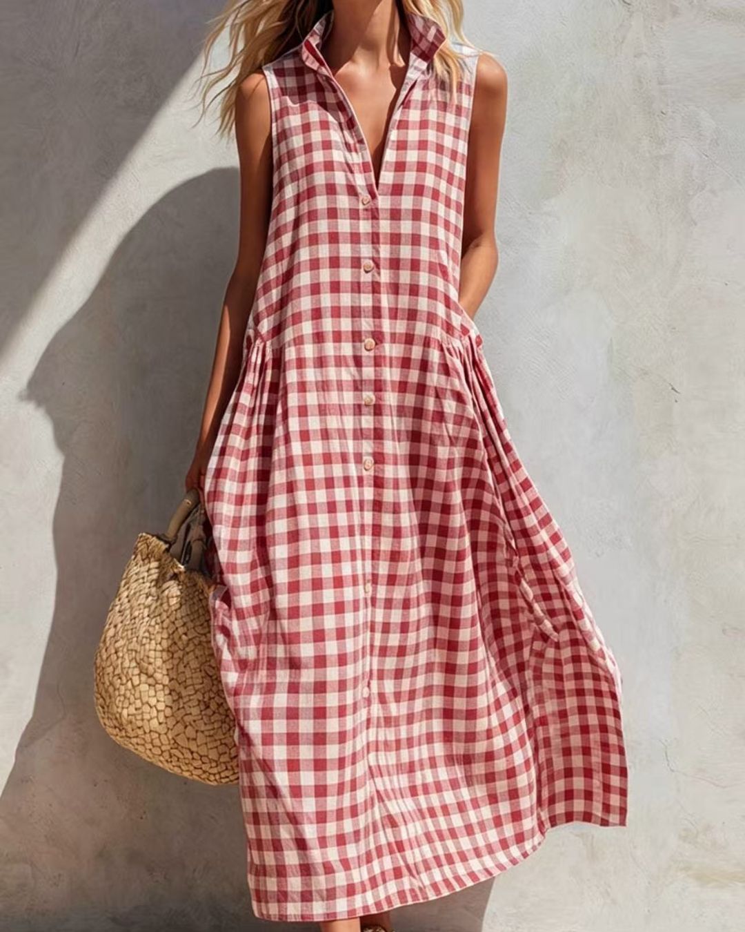 Curvvvy™ Loose Plaid A-Line Sleeveless Maxi Dress