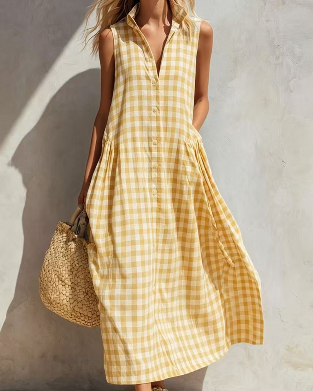 Curvvvy™ Loose Plaid A-Line Sleeveless Maxi Dress