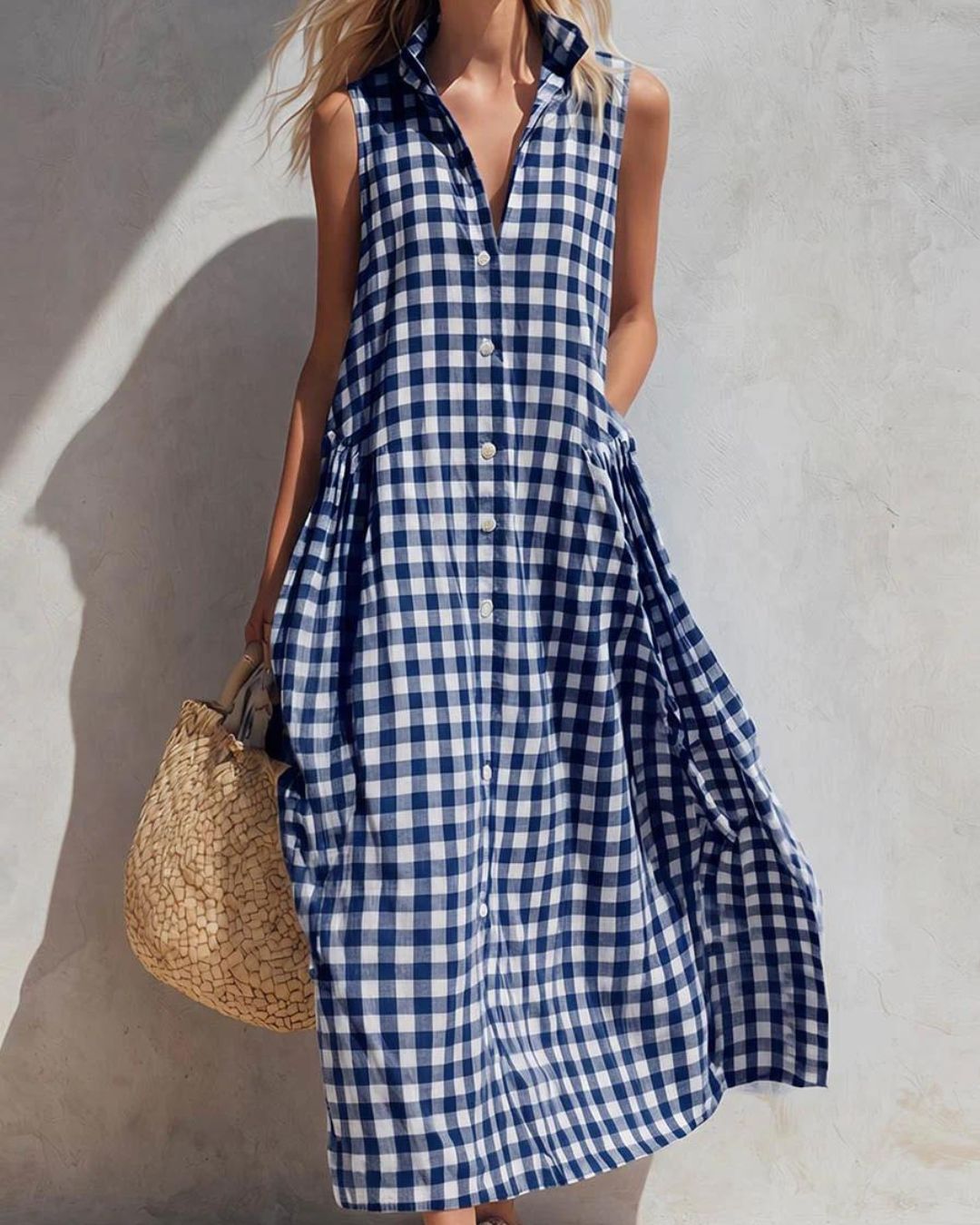 Curvvvy™ Loose Plaid A-Line Sleeveless Maxi Dress
