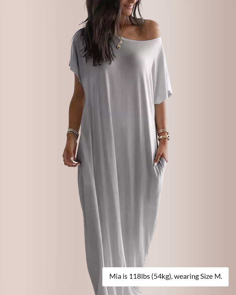 Curvvvy™ Solid Batwing Sleeve Lounge Dress